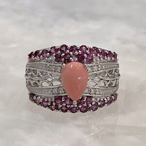 Oregon Peach Opal Rhodolite Garnet Zircon Sterling Silver Ring